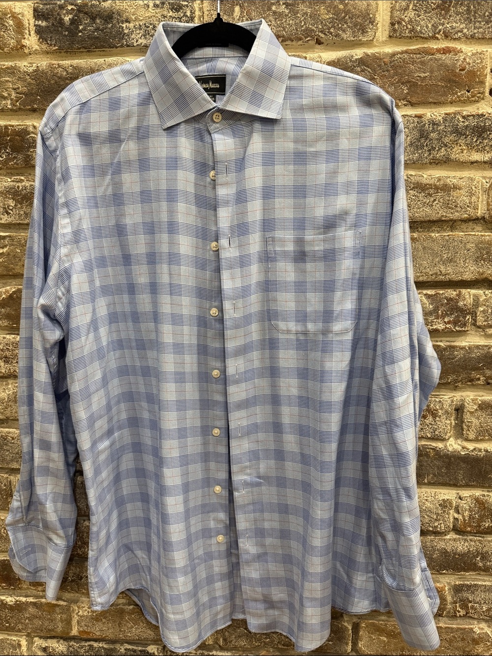 Neiman Marcus Light Blue & White Checked Dress Shirt